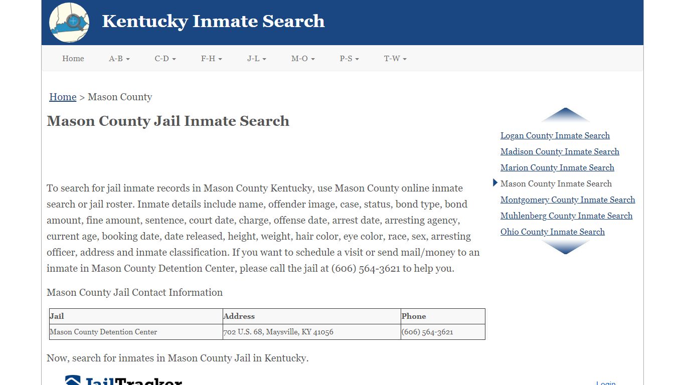 Mason County Jail Inmate Search